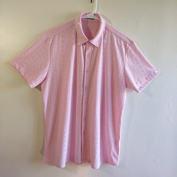COOFANDY Short Sleeve Retro Eyelet Shirt Resort Tropical Men's Size Medium Y2K - Picture 2 of 7